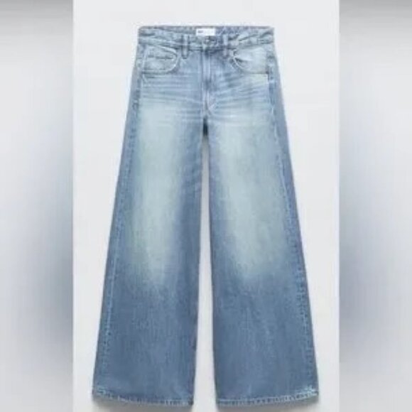 Zara Light Blue Flare & Wide Leg Jeans - Picture 9 of 12